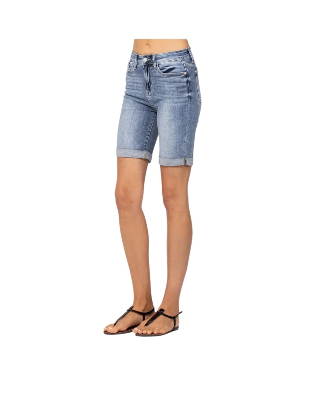 Hi-Rise Cuffed Bermuda Shorts - Size XL